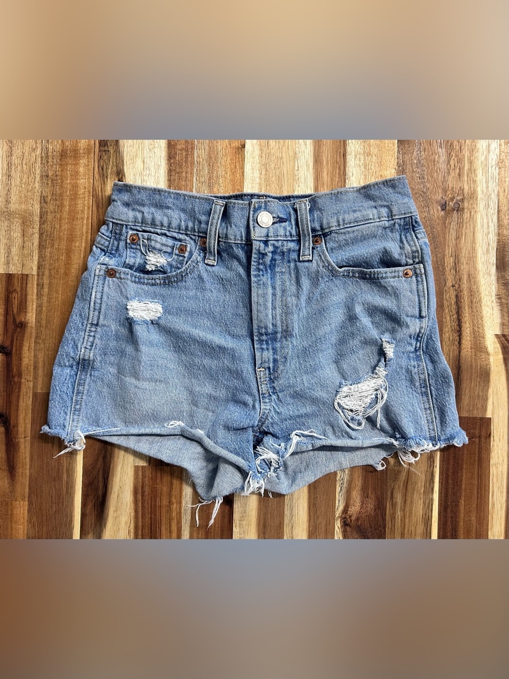 Gap 3” Cheeky Short High Rise Medium Blue Denim Cutoff Women's 26/2 Thrashed